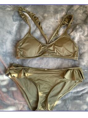 Aerie Olive Ruffle Strap Bikini Two-Piece